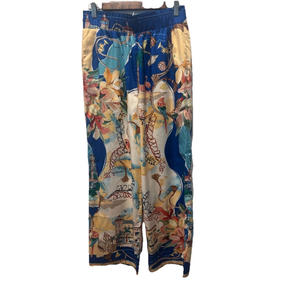 NWT CHICO'S Sanibel Island Print Wide Leg Silky Pants Women's Size 8 - Picture 3 of 12